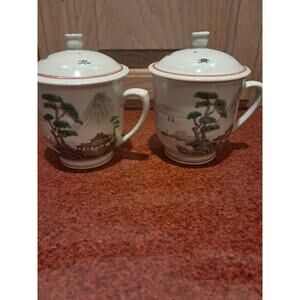 Vintage Chinese Tea Cup w/Lid and Diffuser Porcelain Hand Painted 4.5" Tall 3" W